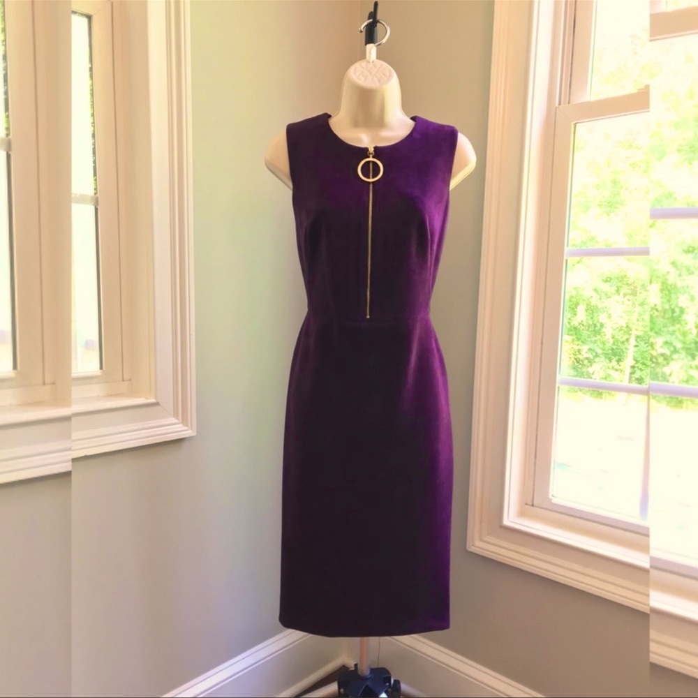 Size 2 NWOT faux suede Calvin Klein aubergine sheath dress